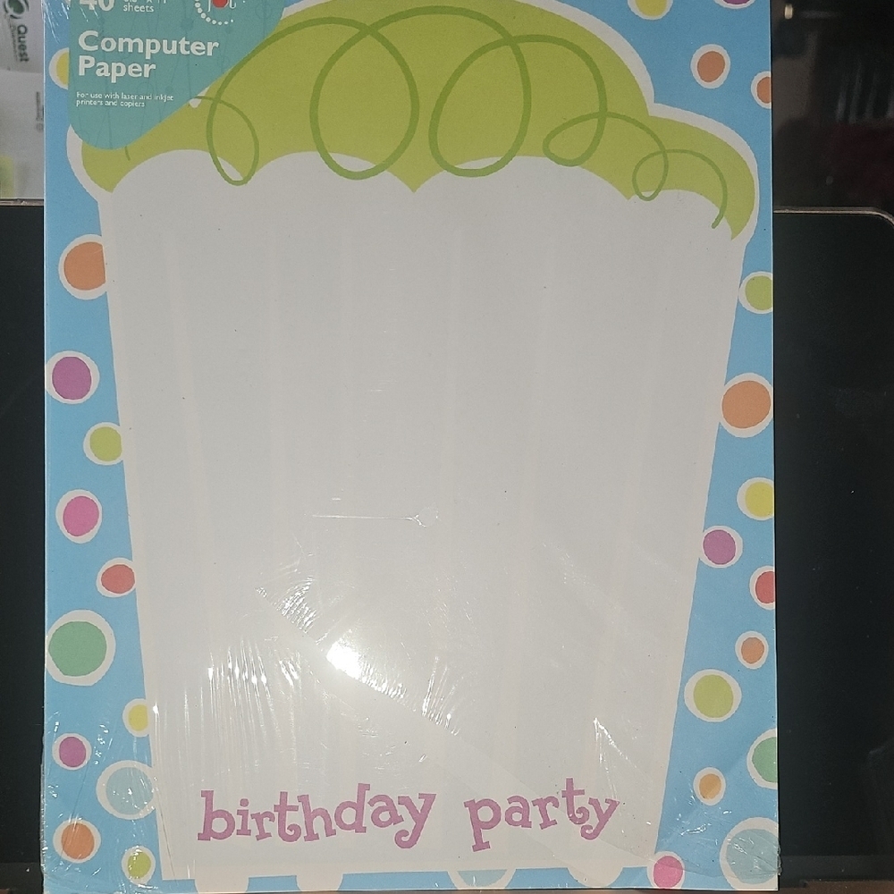Birthday Party Computer Paper -NEW 40 Sheets 8½ X 11